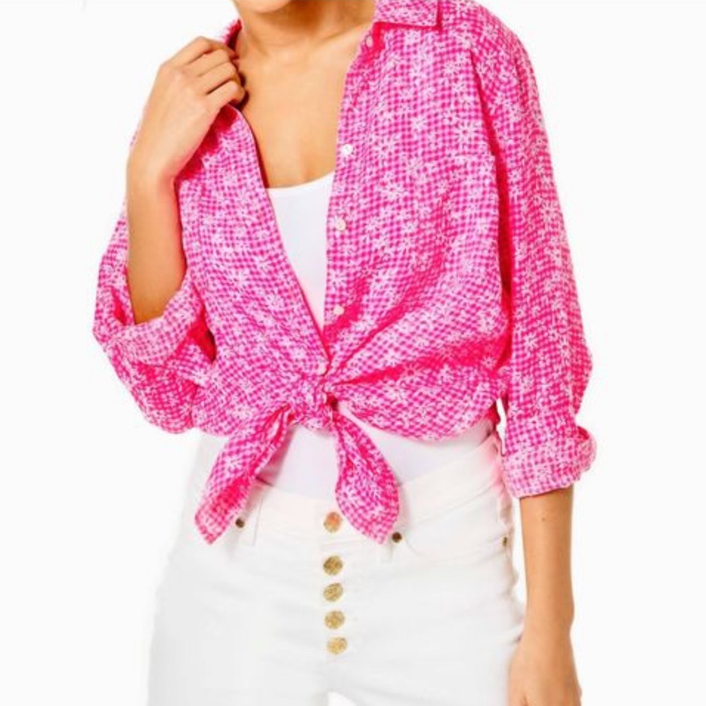 Lilly Pulitzer Pink Tie-Front Button Down Shirt